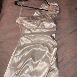 One strap off white dress